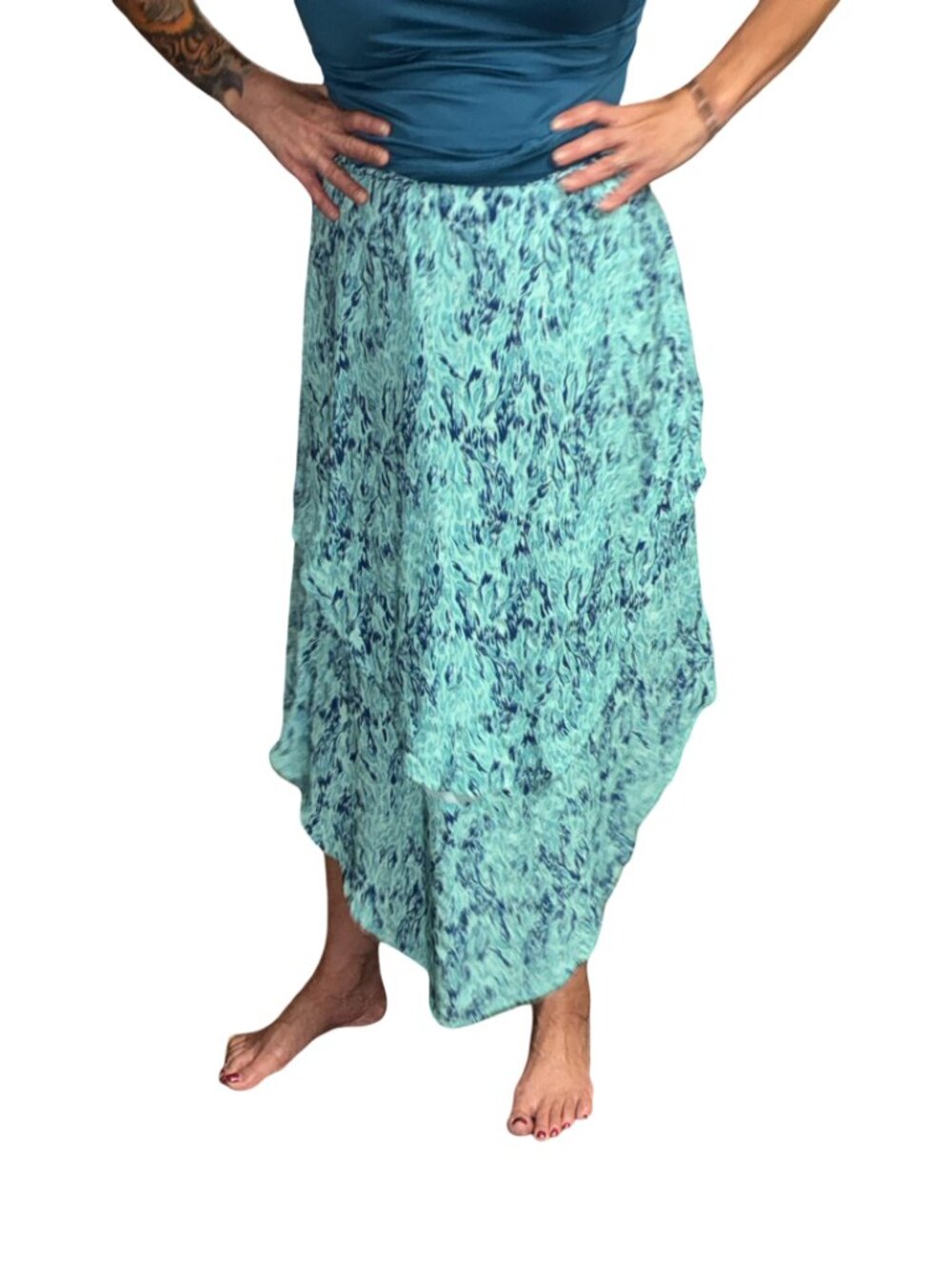 Sz.S*Bohemian OXXO*Blue/Turquoise Print Tiered Skirt